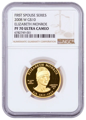 2008-W $10 1/2oz Gold Monroe First Spouse NGC PF70 UC Cover