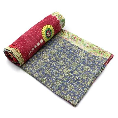 Manta de cama tropical vintage de algodón orgánico hecha a mano india Foto 1 de 4