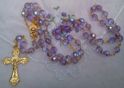 Amethyst Purple AB Czech Crystal Rosary with Gold Finish - Image 1 of 4