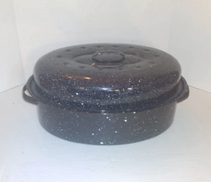 Horno holandés tostador vintage de granito de 8 cuartos con tapa de 4 cuartos 16 X 12 X 5 - Imagen 1 de 4