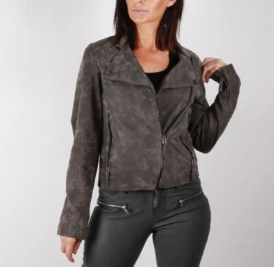 RENE LEZARD Dark Gray Snake Print Leather Motorcycle Jacket Size 4 — 第 1/4 张图片