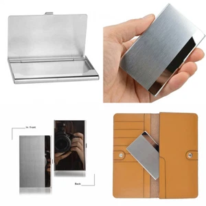 US 2 Pcs Stainless Steel Pocket Business Card Holder Case ID Credit Wallet Box - Picture 1 of 19
