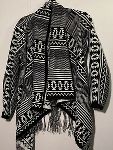 Proof Girl Cowgirl Open Wrap Sweater Black And White Size 10 Girls - Picture 1 of 5