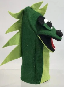 Green Dragon Dinosaur Felt 9” Hand Puppet Plush Animal Silly Pretend Show - Picture 1 of 4