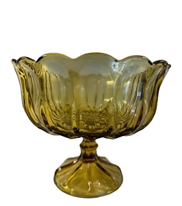 Fairfield Marigold Glass Compote Anchor Hocking Centerpiece Thumb Print MCM 1960 - Picture 1 of 6