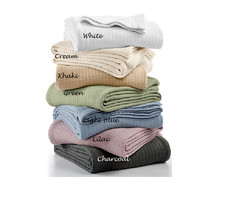 Ralph Lauren Home Bronze Comfort Full/Queen Cotton Blanket White Basket Wave