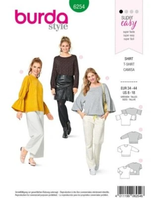 6254 PATRON BURDA  3 CREATIONS  BLOUSE TEE-SHIRT TAILLE 36 AU 46 - Photo 1/2