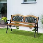 Outdoor Patio Garden Hardwood Slats Bench Furniture Cast Iron Frame Park Chair