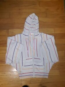 Ladies ROXY TOTALLY CHARMED cream hooded zip up sweater 3/4 wide sleeve XL