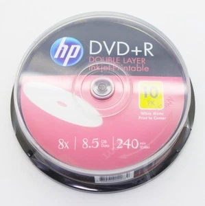 10 disques vierges HP DVD+R DL double couche, imprimables à jet d'encre 8,5 Go 8x - Cakebox - Photo 1/3