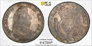 1694-W FRANCE Ecu Palmes Flan Reforme Silver Coin Lille mint Louis XIV PCGS XF45 - Foto 1 di 1