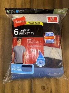 Hanes Men's ComfortSoft Tagless Pocket T's, 6 Pack, Assorted, Small 34/36 - Picture 1 of 5
