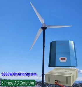 5000W Windkraftanlage Windgenerator Komplettanlage Windrad mit Hybrid Laderegler - Picture 1 of 23