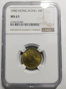 Hong Kong 10 Cents, 1980, NGC MS 63 - Picture 1 of 3