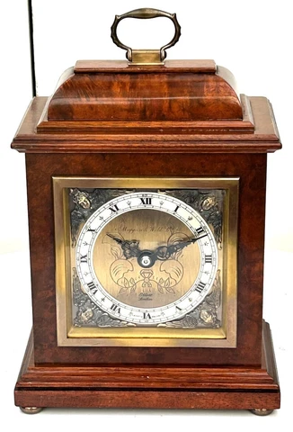 Luxury Walnut Art Vintage Mantel Clock Bracket Clock by Elliott London 1980 Cover