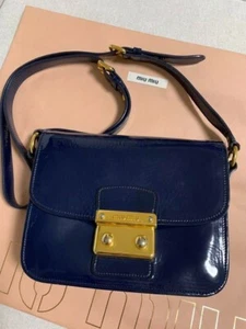 Miu Miu Shoulder Bag Navy Gold Hardware Enamel Ladies From Japan Used from JP!!! - Picture 1 of 8