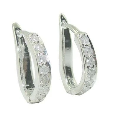Hoop Earrings SI1 G 0.35 Ct Natural Round Cut Diamond 14K White Gold Prong Set - Image 1 of 4