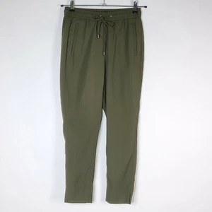 H&M Sz 4 Leisure Pants Women Olive Green Drawstring Waist Textured Tapered Leg - Picture 1 of 9