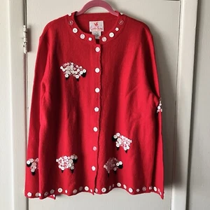 QUACKER FACTORY Women’s Size Large Vintage 100% Wool Sweater Sheep Art to Wear  - Picture 1 of 9