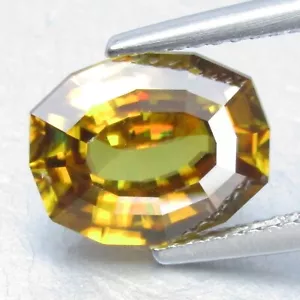 3.87Cts Natural Sparkling Sphene/Titanite Cushion Custom Cut Collection Gem - Picture 1 of 6