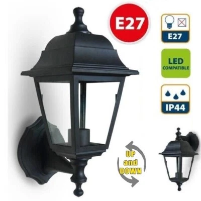 LAMPADA DA ESTERNO A MURO PARETE APPLIQUE DA GIARDINO FARO LANTERNA NERO E27 LED