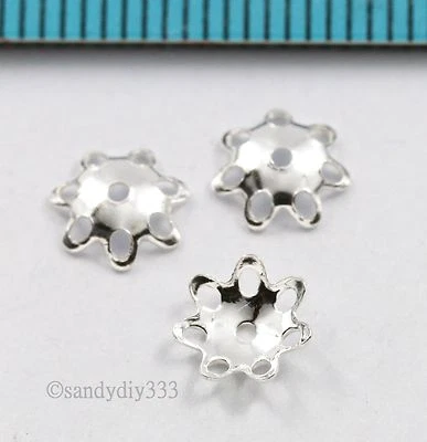 20x Tapa de cuentas espaciadora de flores de plata de ley brillante 6,6 mm #1126 Foto 1 de 2