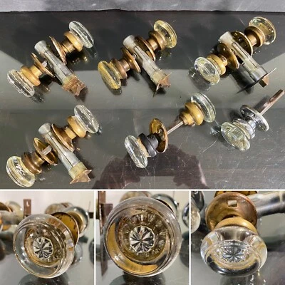 Лот из 11 антикварных круглых стеклянных дверных ручек Mercury Silver Starburst Center - Изображение 1 из 4