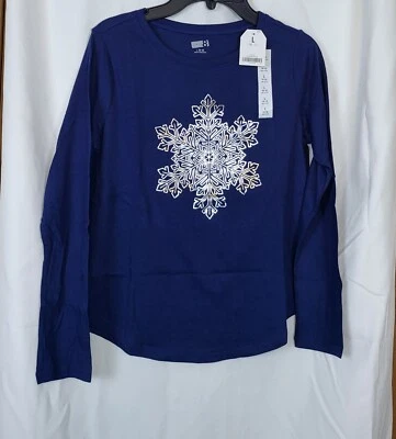 Nuevo con etiquetas Top Crazy 8 Girls Azul Marino Plateado Copo de Nieve Manga Larga Cuello Redondo Talla L 10/12 Foto 1 de 4