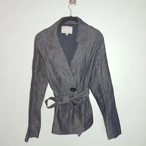 CLASSIQUES Entier Dark Blue Denim Blazer Jacket Size Large Belted - Picture 1 of 5