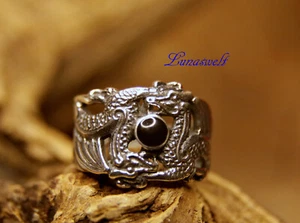 Drachenring Silberring  mit  Onyx Edelstein 925 Sterlingsilber Ring - Bild 1 von 4