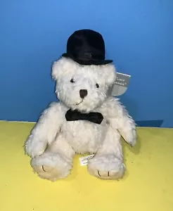 Russ Berrie Plush Groom Bear - White Lace And Promises Seated 6" Hat & Tie - Picture 1 of 1