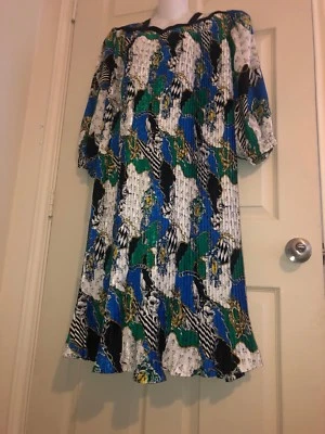 Vestido Caftán Plisado Vertical Vintage Diane Freis Seda Boho Años 80 L Foto 1 de 4