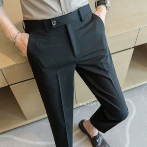 Summer New Stripe Fashion Pants Men Casual Elastic Business Formal Stretch Pants - Picture 1 of 27
