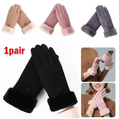Women Ladies Winter Gloves Touch Screen Fleece Suede Warm Soft Fur Lined Thermal - Image 1 of 4
