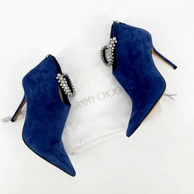 Jimmy Choo Blaize 100 Azul Marino Gamuza Botín Correa Cristal Talla IT 37 Foto 1 de 4