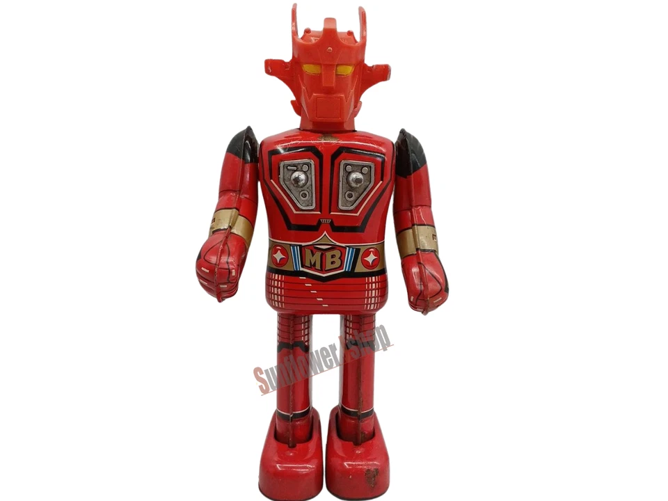 Popy Vintage Japonais Boite Robot Jouet Rouge MB Emblème Wind-Up Marche Sci-Fi - Photo 1/4