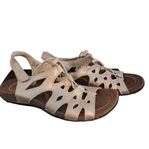 ABEO Comfort Sandals Women's Leather Flats Sz 10N Brush Silver Strappy Shoes - Picture 1 of 9