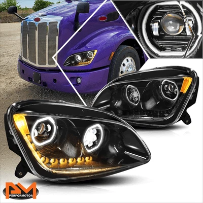 Faróis de projetor de sinal sequencial halo LED duplo + halo para 11-21 Peterbilt 579 587 - Imagem 1 de 4