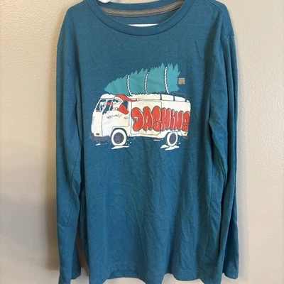 Old Navy: Camisa de manga larga azul grande (10-12) para niños, Feliz Navidad elegante Foto 1 de 2