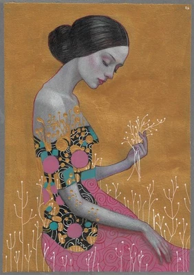 dibujo original A4 139GK ilustraciones medios mixtos retrato femenino moderno Foto 1 de 4