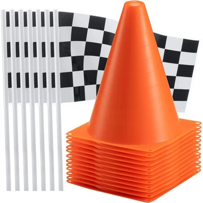 Race Car Birthday Party Decorations - 36 Pcs Mini Cones  Checkered Flags - Image 1 of 4