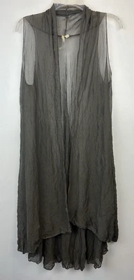 Comfy USA Duster Cardigam Womens S Crinkle Sheer Asymmetrical Topper Jacket Open - Image 1 of 4