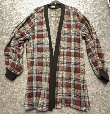 Ember Boho Check Plaid Oversized Open Front Cardigan Sz L - Image 1 of 4