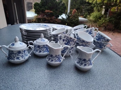 Kaffeeservice Porzellan Service Blumen blau Floral Vintage Muster Zwiebelmuster - Bild 1 von 4