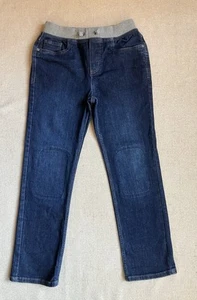 Boys Hanna Anderson Jeans 150 US 12 Relaxed Pull On Knee Patch Dark Wash - Picture 1 of 5