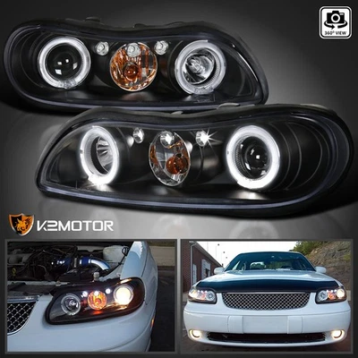 Black Fits 1997-2003 Chevy Malibu LED Halo Projector Headlights Lamps Left+Right Foto 1 de 4