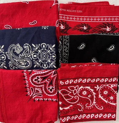 Lote De 6 Pañuelos Pañuelos 100% Algodón Paisley Flores Rojo Azul Negro Cuello Foto 1 de 4