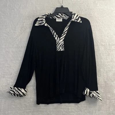 Blusa Top Mujer Chico's Negra Geométrica Grande 2 Mangas Largas Cuello en V Pullover Foto 1 de 4