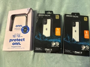 Lot Of 3 iPhone 12 Cases: 1 Rugged Case w/ Holster & 2 Body Glove Total Waterpro - Picture 1 of 9