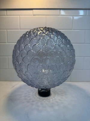 Globo de vidro 10 pol. decoração interna/externa, vidro estampado com pena de tom azulado - Imagem 1 de 4